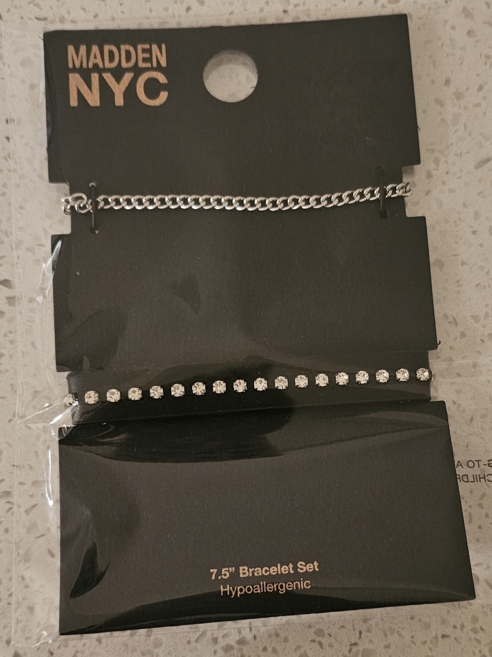 New!Madden NYC Silver Chain & Rhinestone Bracelet Set